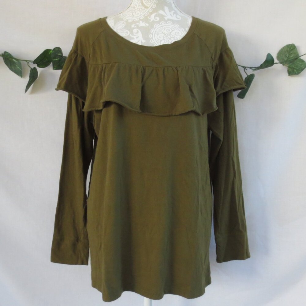 Lane Bryant Tunic Top Deep Olive Green Ruffled 100% Cotton Stretch Plus Size 14